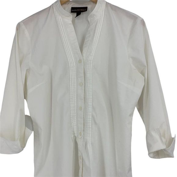 Womens Dana Buchman Tunic White Blouse Tex 3/4 sleeve Medium 0811Top - Picture 8 of 8